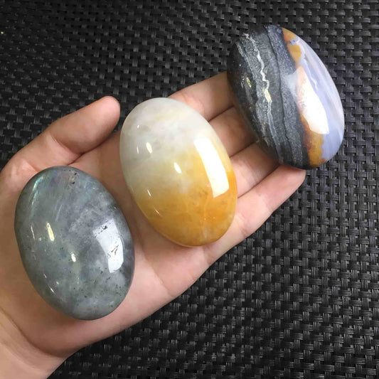 Oval Palm Stone, Polished Oval Gemstone Pocket Palm Stone Gift