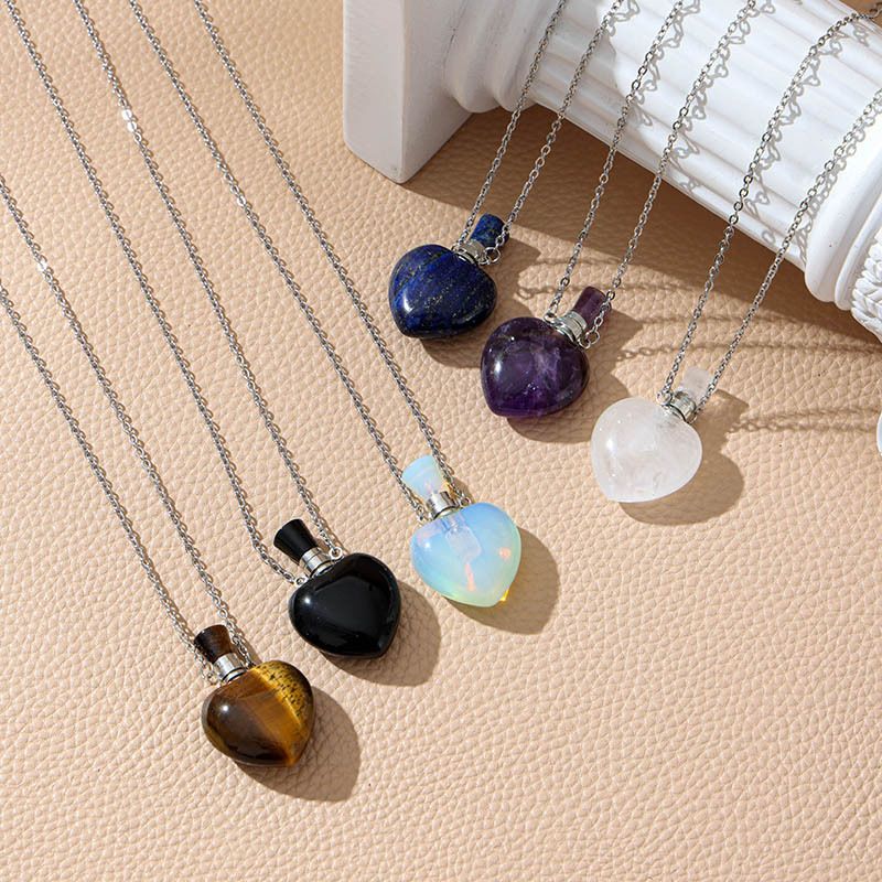 Healing Crystal Heart Shape Perfume Pendant Necklace