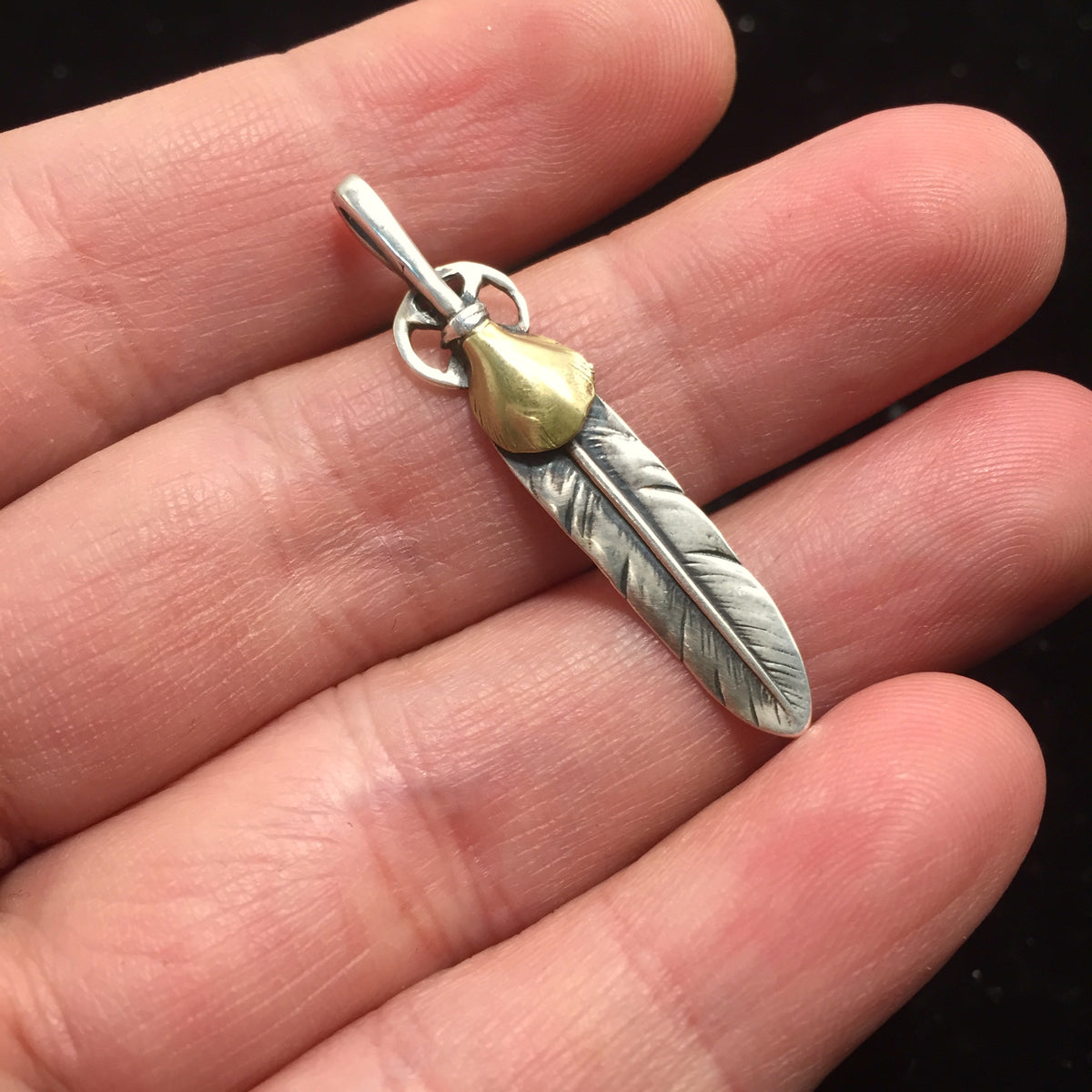 Feather Retro 925 Silver Pendant 8x50mm