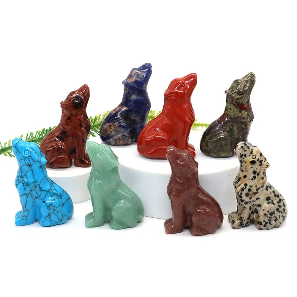 Wolf Statue Hand Carved Animal Figurine