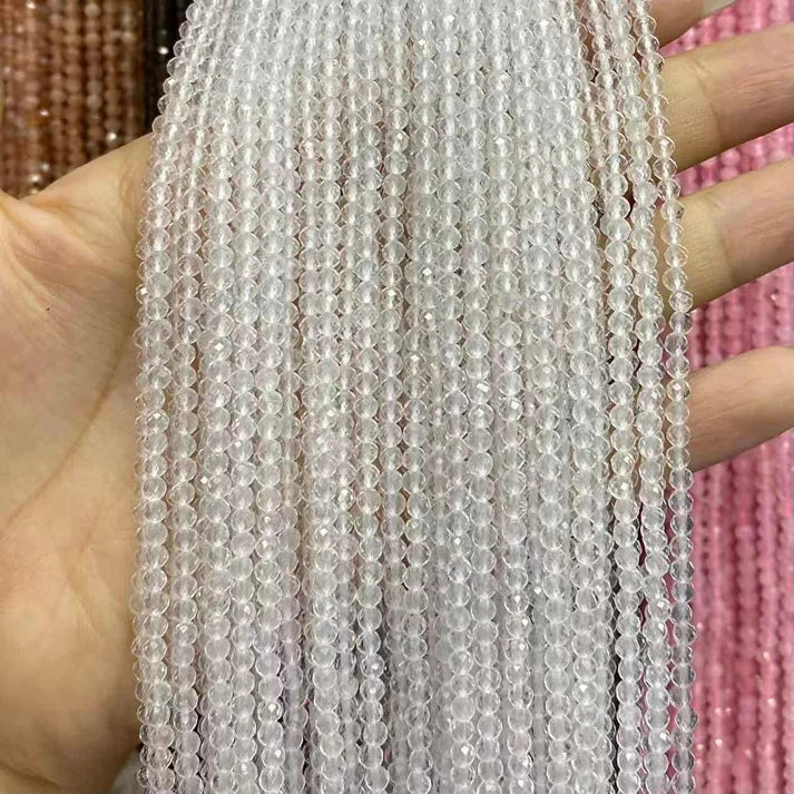 2mm 3mm 4mm Faceted Round Clear Quartz Beads