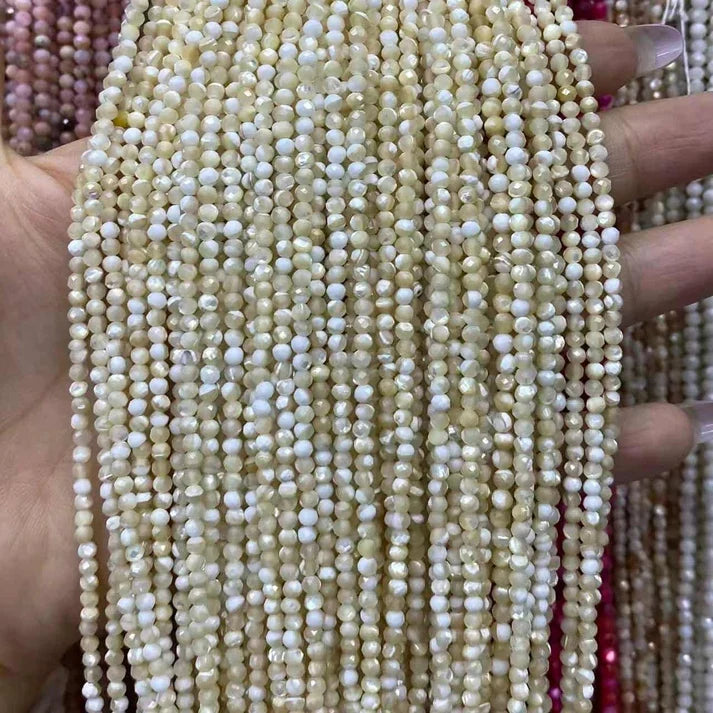 2mm 3mm 4mm Faceted Round Mother of Pearl MOP Beads