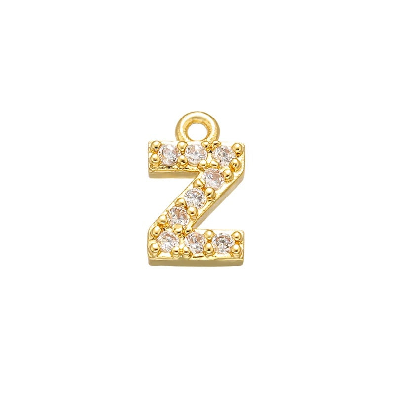 1PCS Brass Cubic Zirconia 26 Letter Charms Pendants