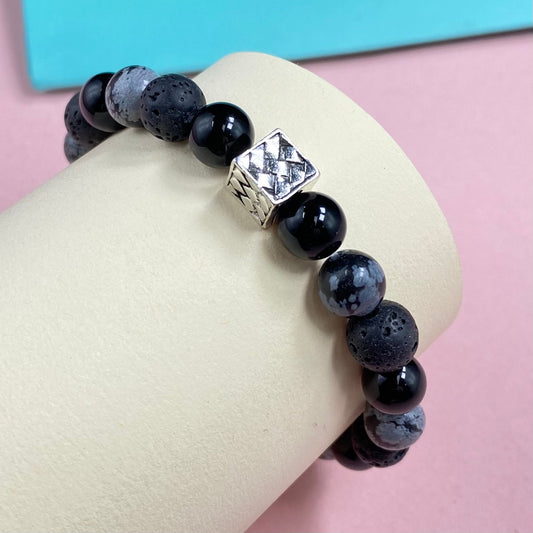 Snowflake Obsidian with Onyx for Protection and Apotropaic Crystal Bracelet