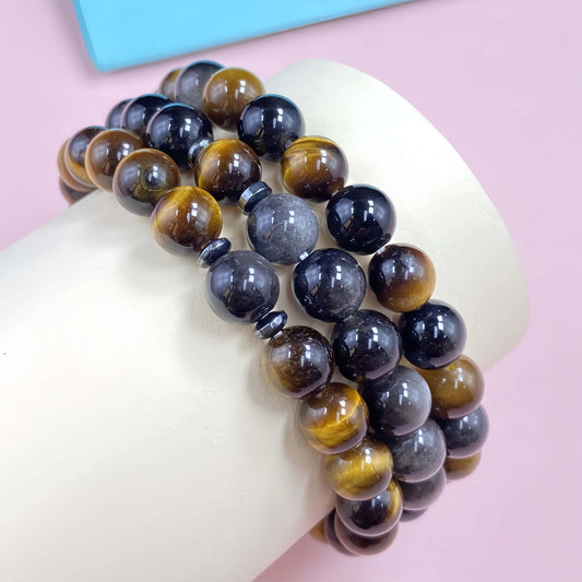 Triple Obsidian with Tigers Eye for Protection and Apotropaic Crystal Bracelet