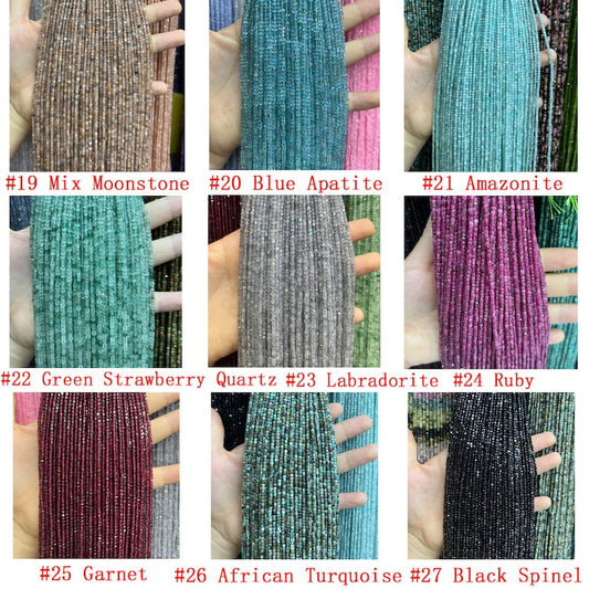 2.5mm Faceted Cube Beads Natural Gemstone Beads for Diy Jewelry Making Aquamarine/Amazonite/Rose Quartz/Garnet Beads Tiny Square Cube Beads