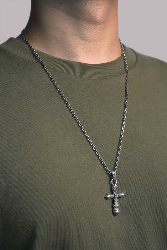 Antique Fire Pattern Cross 925 Silver Pendant