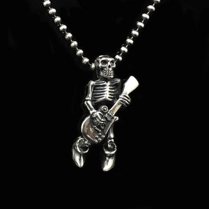 Rock Guitarist Skull Pendant Retro 925 Sterling Silver
