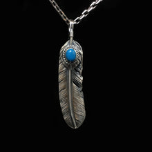 Load image into Gallery viewer, Left Feather Retro 925 Silver Goro Takahashi Pendant with Blue Turquoise
