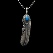 Load image into Gallery viewer, Right Feather Leaf Retro 925 Silver Goro Takahashi Pendant with Natural Turquoise