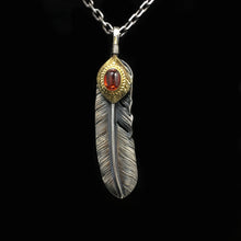 Load image into Gallery viewer, Left Feather Leaf Retro 925 Silver Goro Takahashi Pendant with Brass Red CZ