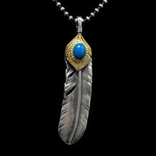 Load image into Gallery viewer, Left Feather Leaf Retro 925 Silver Goro Takahashi Pendant with Brass Turquoise