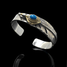 Load image into Gallery viewer, 925 Sterling Silver Goros Turquoise Feather Bracelet