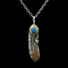 Load image into Gallery viewer, Left John Mayer Necklace Feather Leaf Retro 925 Silver Goro Takahashi Pendant with Brass Turquoise