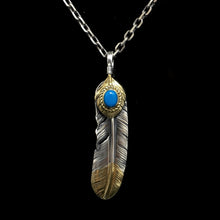 Load image into Gallery viewer, Right Feather Leaf Retro 925 Silver Goro Takahashi Pendant with Brass Turquoise