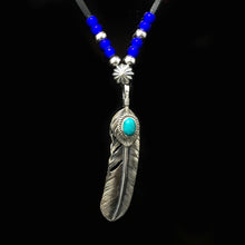 Load image into Gallery viewer, Takahashi Goro Turquoise Feather Necklace Set Retro 925 Silver