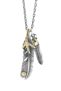 Handcrafted Solid Sterling Silver Eagle Claw Feather Pendant Necklace