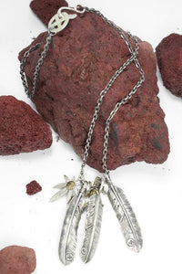 Japan Takahashi Goro Leaf Feather Necklace Set ,Retro Silver