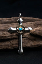 Load image into Gallery viewer, Takahashi Goro Round Turquoise Brass Cross 925 Silver Pendant