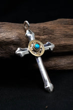 Load image into Gallery viewer, Takahashi Goro Round Turquoise Brass Cross 925 Silver Pendant