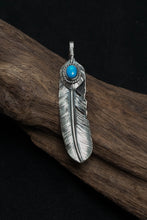 Load image into Gallery viewer, Left Feather Retro 925 Silver Goro Takahashi Pendant with Blue Turquoise
