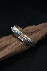 925 Sterling Silver Goros Turquoise Feather Bracelet