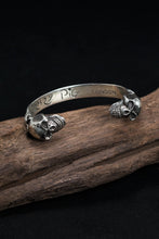 Load image into Gallery viewer, Retro Silver Domineering Double Skull Open Bangle
