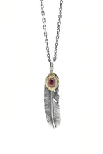 Load image into Gallery viewer, Left Feather Leaf Retro 925 Silver Goro Takahashi Pendant with Brass Red CZ