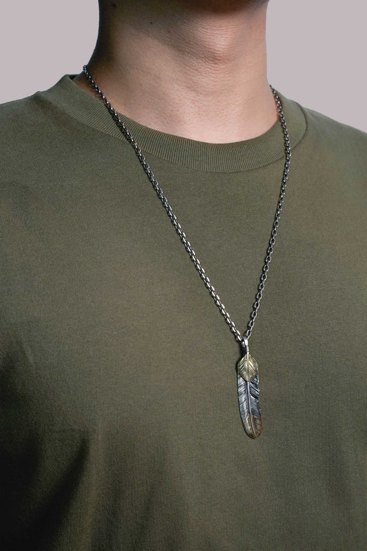 Left Feather Leaf Retro 925 Silver Pendant Takahashi Goro with Brass