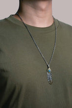 Load image into Gallery viewer, Left Feather Leaf Retro 925 Silver Goro Takahashi Pendant with Brass Turquoise