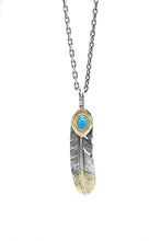 Load image into Gallery viewer, Left Feather Leaf Retro 925 Silver Goro Takahashi Pendant with Brass Turquoise