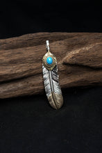 Load image into Gallery viewer, Left Feather Leaf Retro 925 Silver Goro Takahashi Pendant with Brass Turquoise
