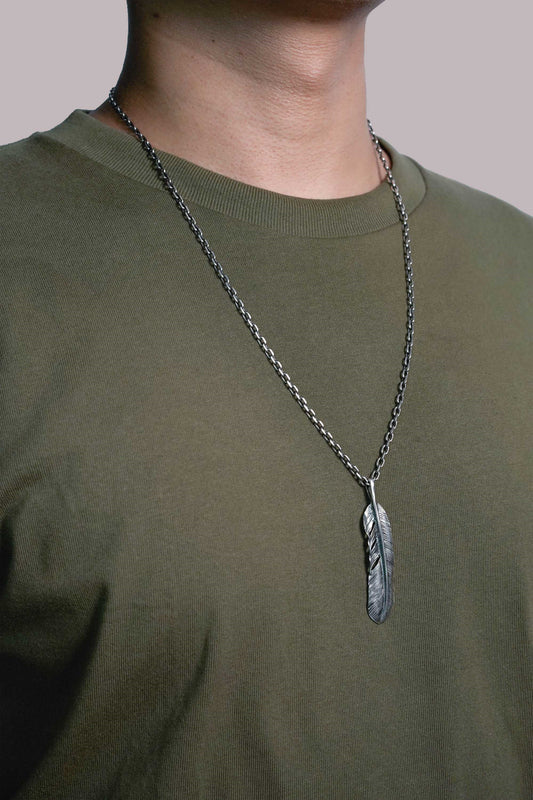 Right Feather Simple Leaf Retro 925 Silver Goro Takahashi Pendant