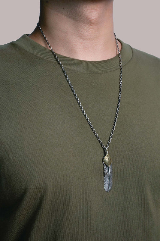 Right Feather Brass Leaf Retro 925 Silver Pendant Japan Takahashi Goro