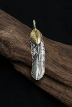 Load image into Gallery viewer, Right Feather Brass Leaf Retro 925 Silver Pendant Japan Takahashi Goro