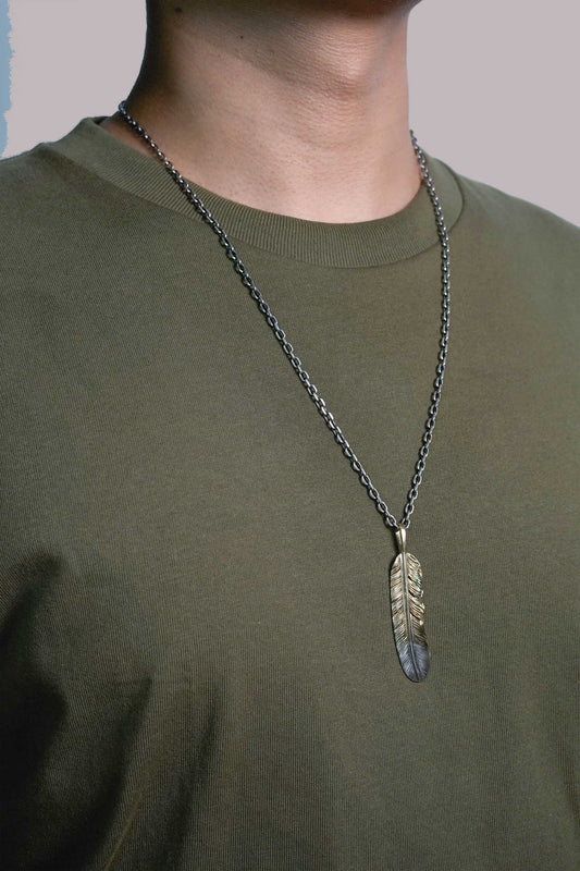 Left Feather Retro 925 Silver Pendant Takahashi Goro with Brass