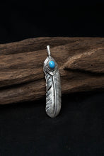 Load image into Gallery viewer, Right Feather Leaf Retro 925 Silver Goro Takahashi Pendant with Natural Turquoise