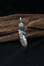 Load image into Gallery viewer, Left Feather Leaf Retro 925 Silver Goro Takahashi Pendant with Blue Turquoise