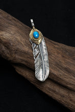 Load image into Gallery viewer, Right Feather Leaf Retro 925 Silver Goro Takahashi Pendant with Turquoise