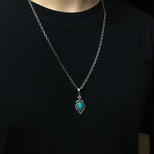 Load image into Gallery viewer, Floral Pattern Sterling Silver Oval Turquoise Pendant