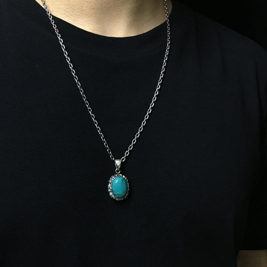 Sterling Silver Oval Turquoise Pendant Handmade Jewellery