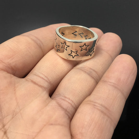 Zig Zag Star Stamp Ring 925 Sterling Silver Jewelry