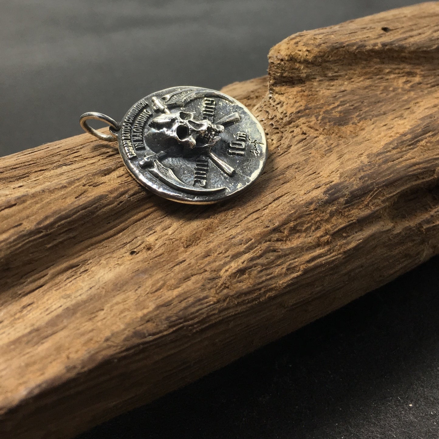 Toxic Skull Crossbones Sterling Silver Antique Coin Style