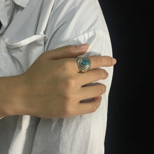 Load image into Gallery viewer, Letter Cross Turquoise Vintage Sterling Silver Ring