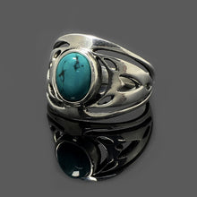 Load image into Gallery viewer, Native American Turquoise Silver Ladies Men Ring Pretty Sterling Design