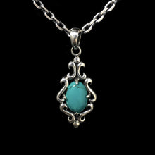 Load image into Gallery viewer, Floral Pattern Sterling Silver Oval Turquoise Pendant
