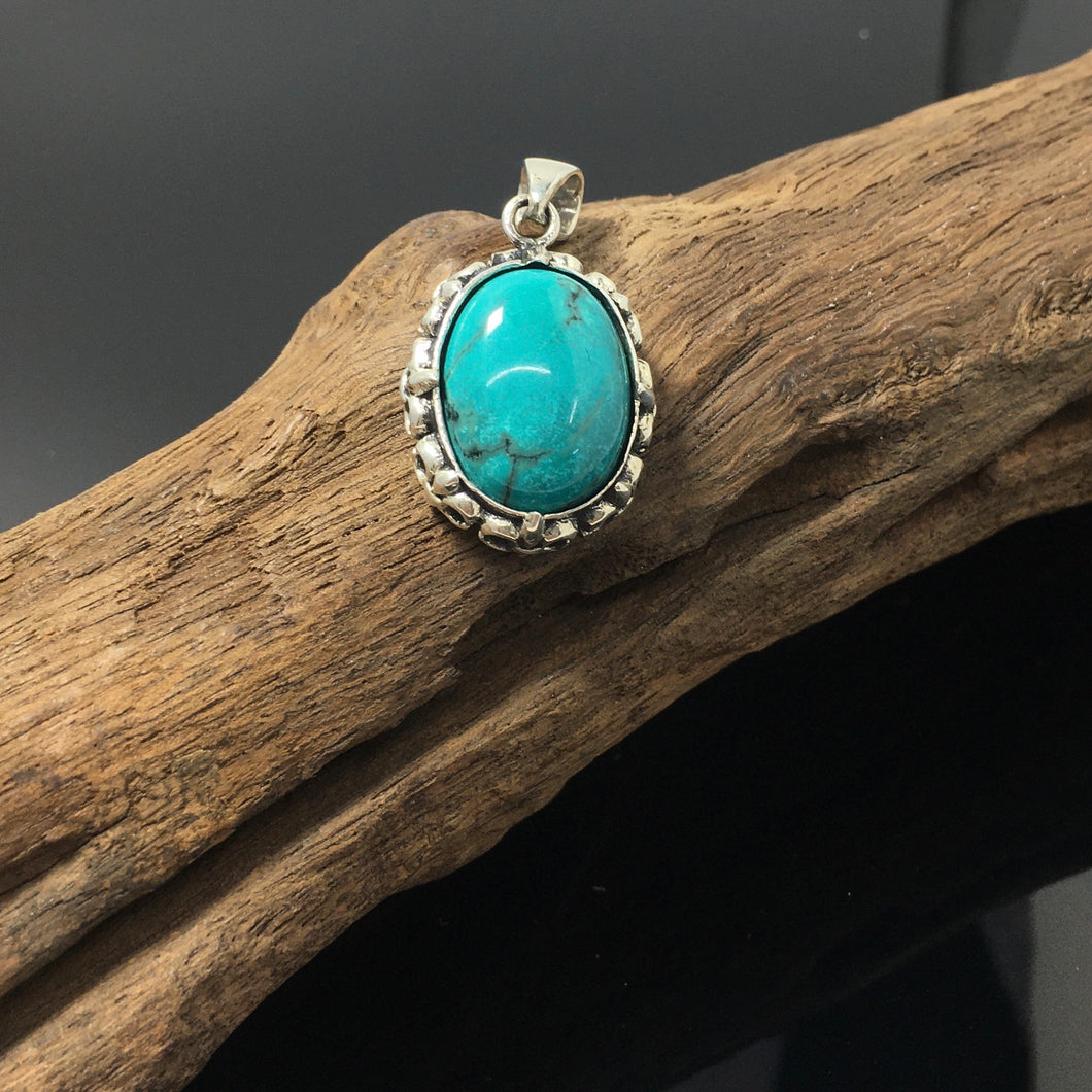 Sterling Silver Oval Turquoise Pendant Handmade Jewellery