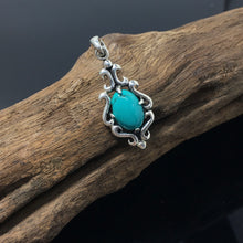 Load image into Gallery viewer, Floral Pattern Sterling Silver Oval Turquoise Pendant