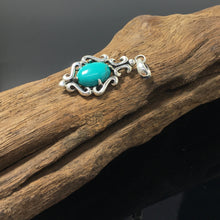 Load image into Gallery viewer, Floral Pattern Sterling Silver Oval Turquoise Pendant
