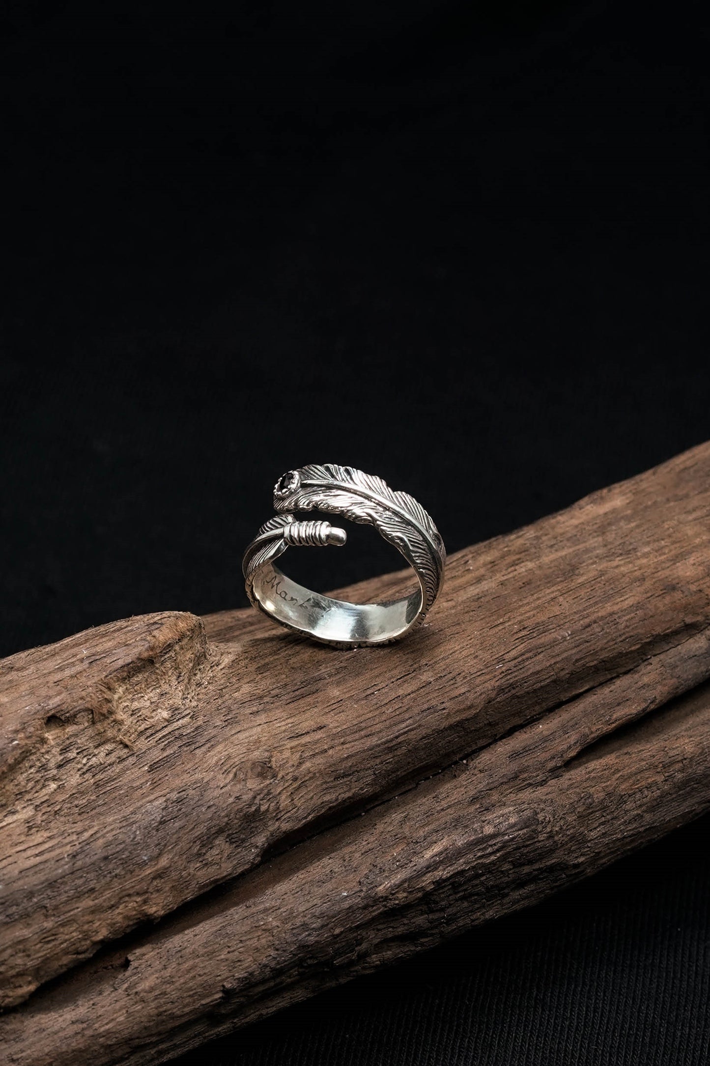 Takahashi Goro 925 Sterling Silver Onyx Feather Ring